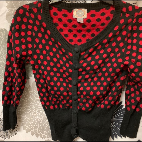 Forever 21 Black and Red Polka Dot Cardigan - Picture 1 of 5